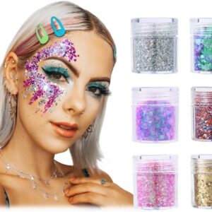 Glitzer Gesicht 6 Stück Glitzer Basteln Body Glitter Glitzer Schminke für Gesicht Nägel Augen Haare Musik Festival Masquerade Halloween Party DIY-Design