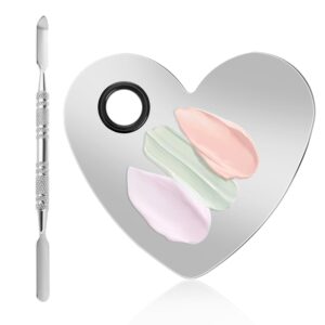 WLLHYF Stainless Steel Cosmetic Makeup Palette Makeup Mixing Palette Professional Cosmetic Palette with Spatula Makeup Artist Tool for Mixing Foundation Nail Art Makeup Plate (11 x 10 cm)