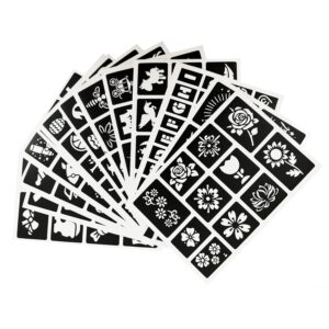 Glitter Tattoo Stencils, Temporary Tattoo Stencils, 14 Sheets, 182 Pieces, Glitter Henna Tattoo Stencils, Glitter Tattoos Stencil for Children and Adults, Face, Hand, Foot, Fingers