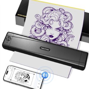 Bluetooth Tattoo Printer, Tattoo Stencil Printer, Stencil Printer with 10 Pieces Paper, Tattoo Transfer Printer with Smartphone PC, Thermal Printer Tattoo for Tattoo Artists and Beginners