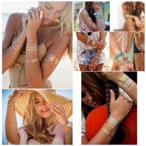 Amacoam Festival Tattoos Gold Temporary Tattoos Halloween Tattoos Metallic Tattoo Waterproof 6 Sheets 70 Patterns Glitter Tattoo Silver for Women Teenagers Girls Festival Party Accessory