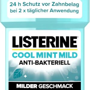 LISTERINE Cool Mint Mild (500 ml), Antibacterial Mouthwash with Essential Oils & Alcohol-Free, Mild Dental Care Mouthwash, Reduces Plaque, Effectively Fights Bad Breath