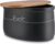 KHG Bread Bin Large Ceramic Stoneware Grey Anthracite, Wooden Lid Bamboo as Chopping Board, Bread Storage Matte & Polished Surface with Labelling & Ventilation Holes