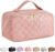 Reise-Kosmetiktasche mit großem Fassungsvermögen, tragbare Make-up-Tasche für Damen, wasserdicht, PU-Leder, kariert, Make-up-Organizer mit Trennwänden und Griff, Kulturbeutel für Kosmetika