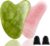 GuaSha Stone Massage Tool, Natural Stone Heart Shape Scraping Beauty Tool Spa Face Care Tool for Neck Body Crystal, with 2 Velvet Bags (Natural Jade + Rose Quartz) Pack of 2