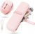 Qetlavee 2stk Tragbarer Kosmetiktasche mit Klebeband,1stk Makeup Pinsel Halter Silikon+1stk Make-up Schwammhalter,Pinsel Kosmetiktasche,Makeup Pinsel Organizer für Reisen Aufbewahrung(rosa)