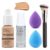5pcs Liquid Foundation Set Matte Liquid Full Coverage Foundation with Face Primer Foundation Brush Makeup Sponge Makeup Set (# 104)