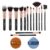 Nestling Make-up-Pinsel-Set mit 2 Puderquasten, hochwertige synthetische Kabuki-Pinsel für Foundation, Gesicht, Puder, Rouge, Lidschatten, tierversuchsfrei, 14-teilig