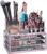 Relaxdays Make Up Organizer Acryl, 2-teilige Schminkaufbewahrung mit Lippenstifthalter & 4 Schubladen, transparent/pink