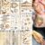 Bilizar 9 Blatt 110+ Gold Temporäre Tattoos Aufkleben Damen Flash Glitzer Goldene, Metallic Festival Accessoires Party Zubehör Frauen Mädchen Haut Klebetattoos Erwachsene Halloween